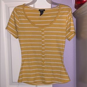 Yellow Fitted T- shirt with white stripes